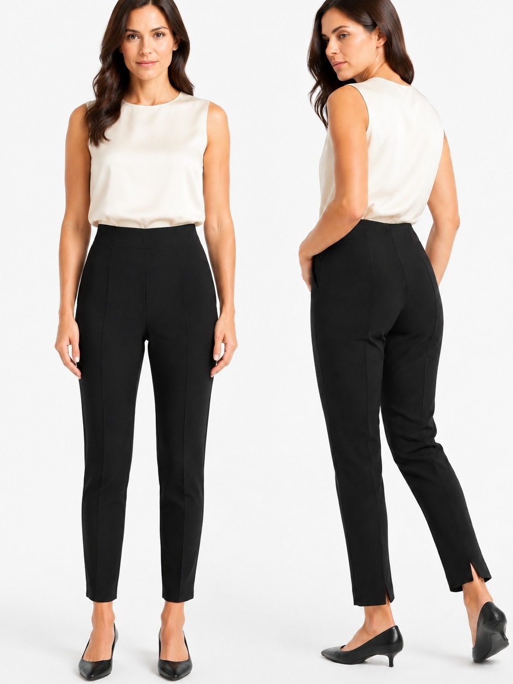 Quince Ultra-Stretch Ponte Ankle Pants Black Back Slit Large minimalist